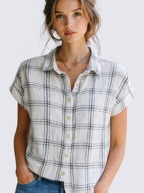 Thread & Supply pure gauze cotton cropped shirt, black and white plaid